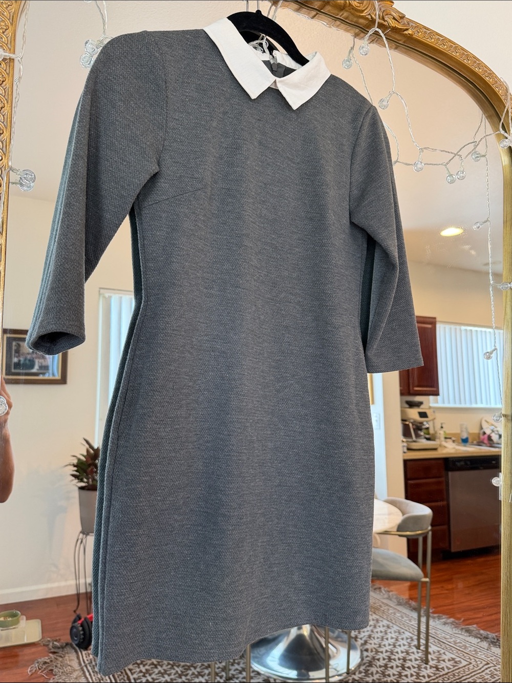 Classic Gray Shift Dress with White Peter Pan Collar